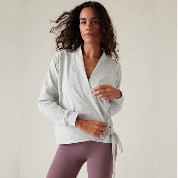 Athleta Retroterry Wrap Sweater In Heather White - Picture 1 of 7